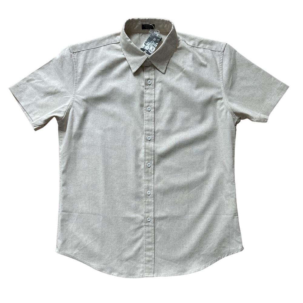 Coofandy Linen Rayon Shirt Button Down Men’s Small Beige lightweight summer